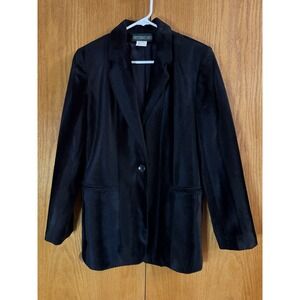 Studio 205 Velour Blazer Jacket Wms 12 Black 1 Button Lined Pockets Russia Sleek